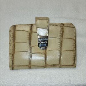 Bosca Bone Color Croc Embossed Leather Wallet
